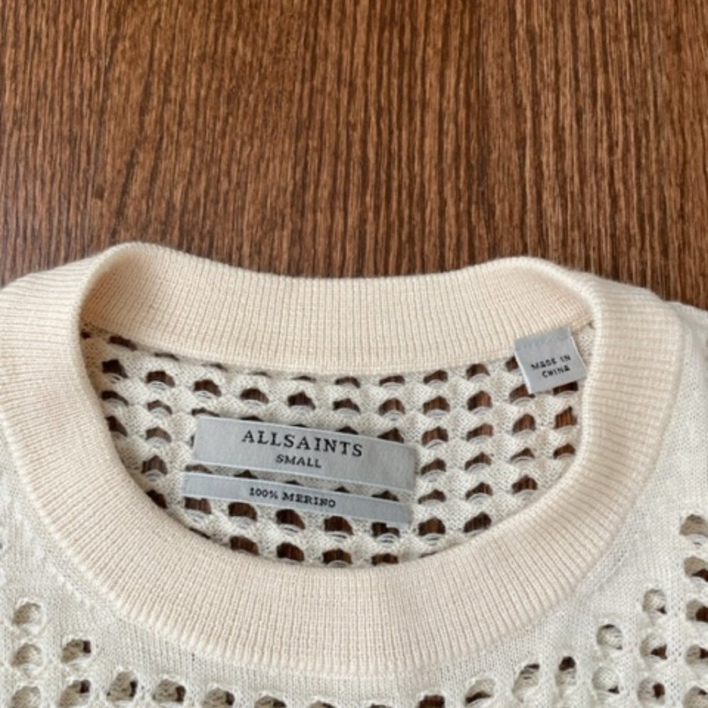 AllSaints Cream Open-Knit Merino Sweater Top